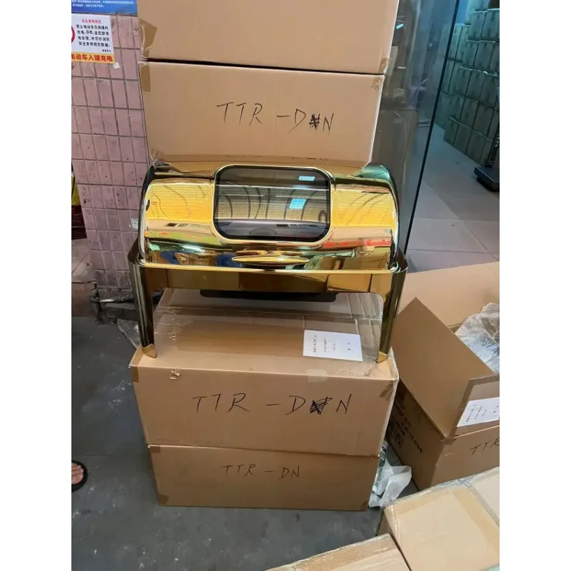 لوازم المطاعم طبق الغضب جهاز تسخين الطعام 9.0L الفضة والذهب الفولاذ المقاوم للصدأ تقديم الطعام بوفيه طبق الغضب مستطيلة #5