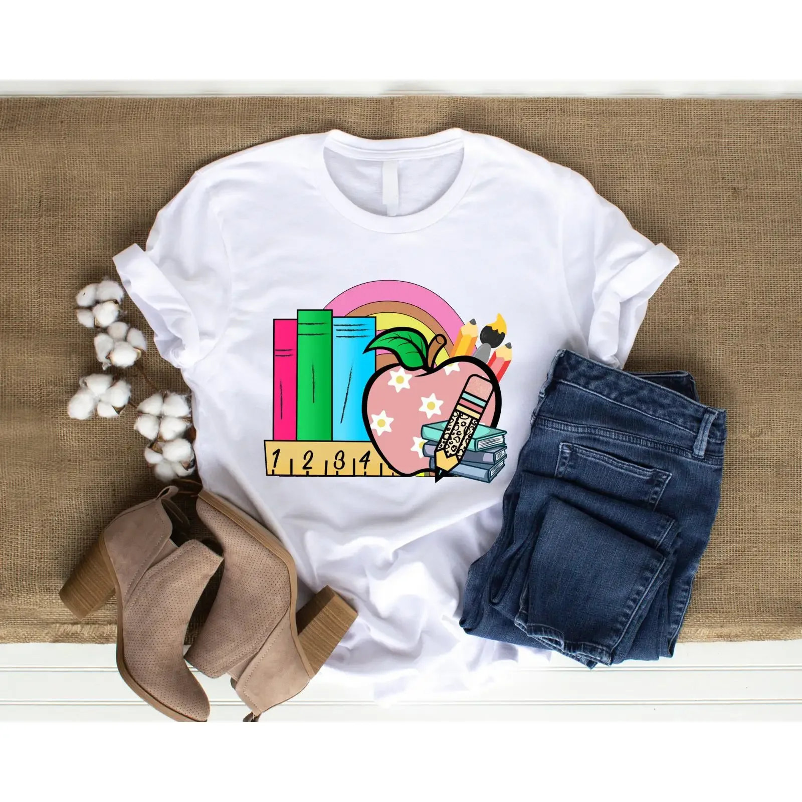 Retroartículos escolares retro PNG SVG para el reconocimiento de maestros, descarga digital, estilo vintage, lavado, transpirable, ropa de diseñador de moda casual