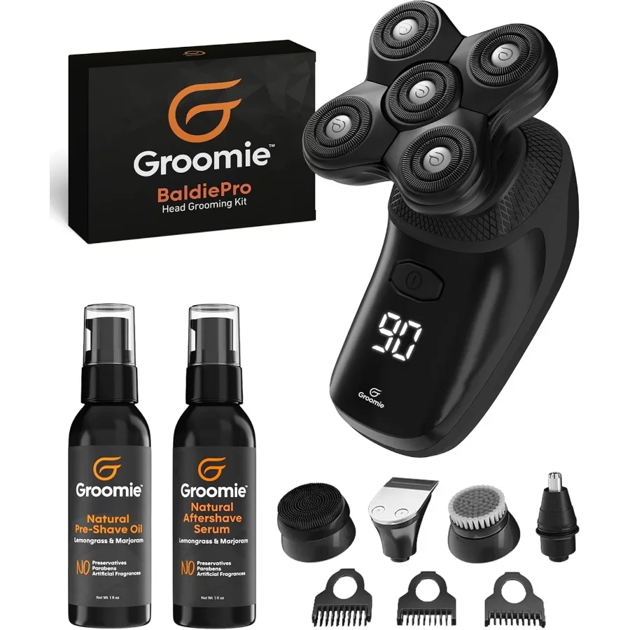 

No Hair Don't Care Bundle - 5D BaldiePro Электрические бритвы для лысиных мужчин Натуральное масло для предварительного бритья для улучшения закрытия бритья и но