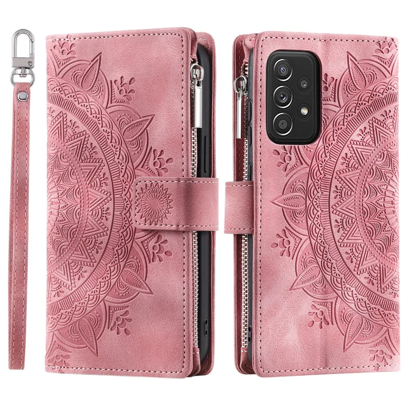 8 Card Slots Zipper Wallet Case for Samsung Galaxy S23 S22 S21 S20 S10 A13 A14 A33 A53 A73 A32 A52 Embossed PU Leather Phone Bag