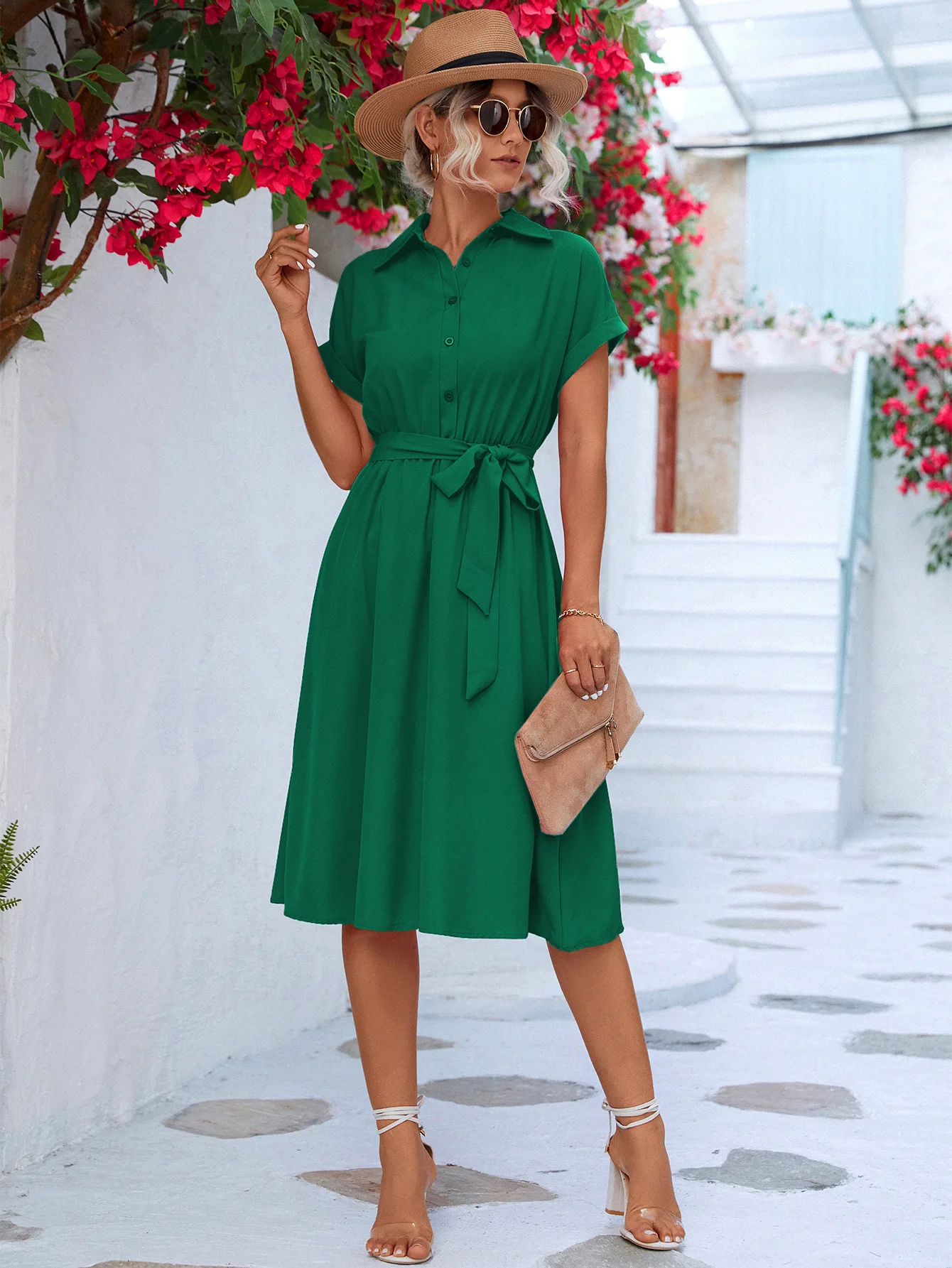 

Summer New Temperament Fashion Long Dress Women Waist Tie-up Shirt Dress Streetwear Woman Clothes Elegant Evening Dresses Robe