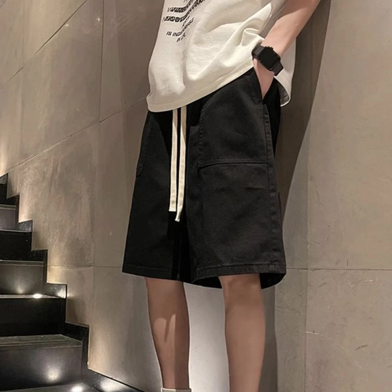 

2026 Summer Men's Fashion Casual Shorts Plain Color Drawstring Loose Straight Leg Versatile Outdoor Wear for Youth
