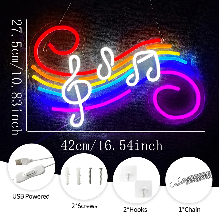 Music Notes Neon Sign,Musical LED Neon Wall Sign USB Powered,Music Decor for Bedroom Man Cave Studio Musical Christmas Kids Gift view 3