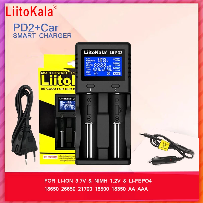 LiitoKala Lii-PD2 Universal Li-ion Battery Charger for 18650/18500/16340/26650/21700/20700/18350/CR123A 3.7V 1.2V Battery