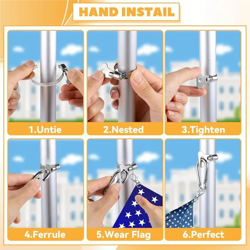 AB46-4 Pcs Flag Pole Clips Outdoor Garden Flagpole Clamps With Carabiner Adjustable Flagpole Clamps For Holding Flag