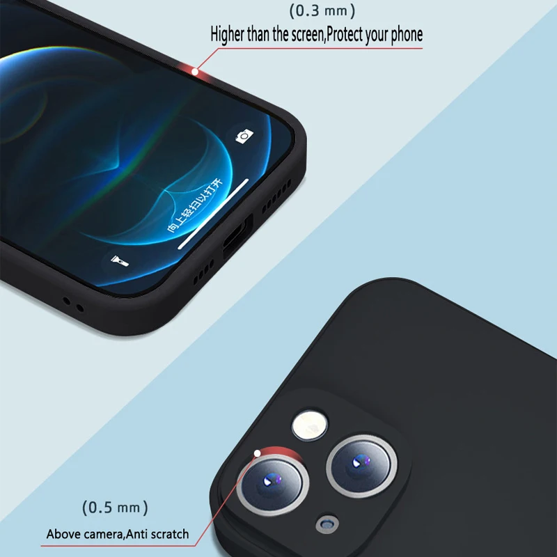 Flüssige Silikon Softcase für iPhone 11 12 13 14 Pro Max 13 Mini 14 plus kontrahierte reine Farbe stoß feste hintere Abdeckung Stoßstange – Detail 2