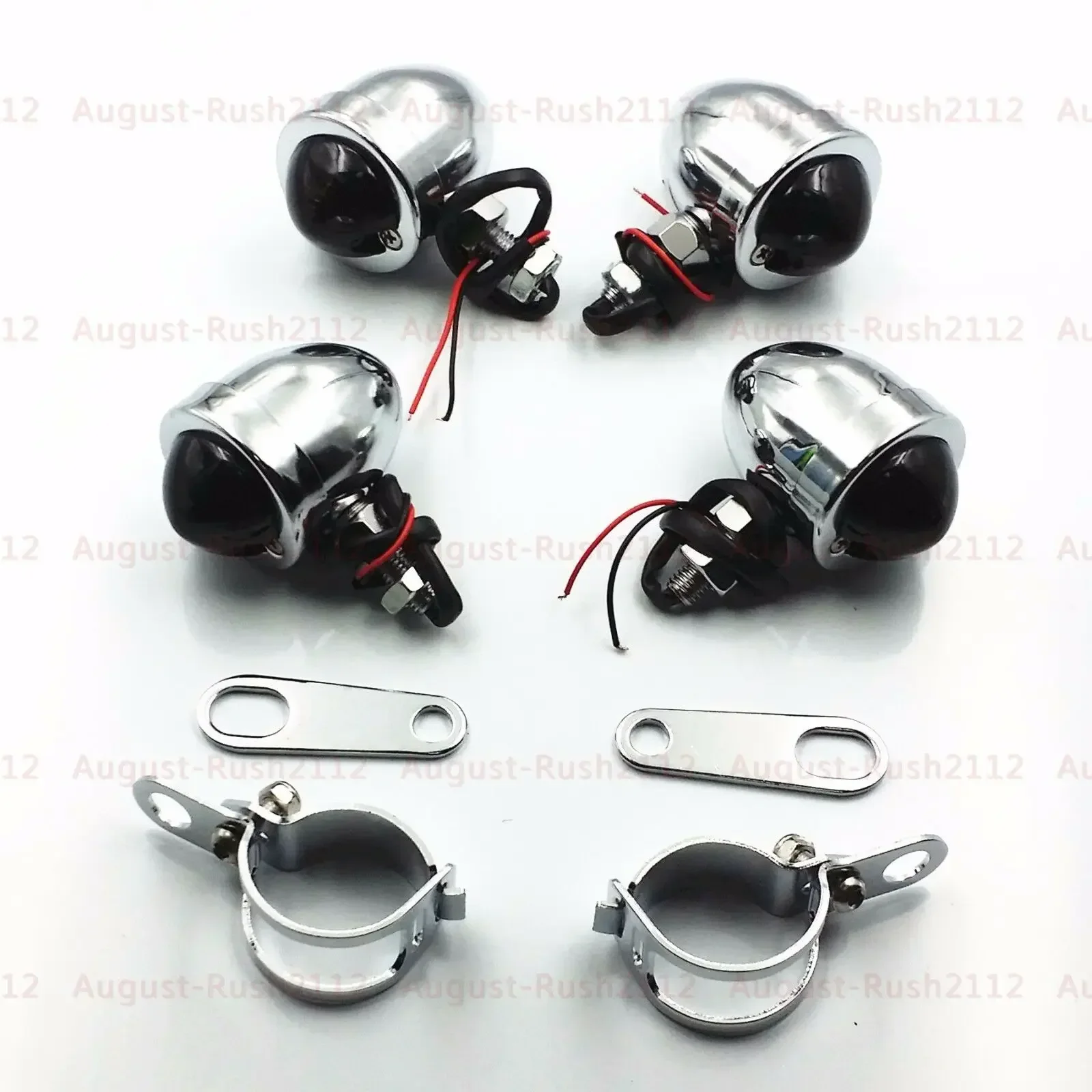 

Chrome Turn Signal Smoke Lens W/Fork Clamps Shock Bracket Holder For Cafe Racer GSXR