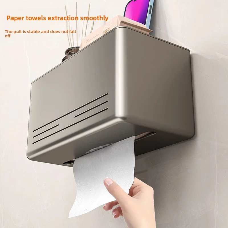 

Bathroom gun ash wall-mounted paper towel holder paper towel box bathroom multi-functional high-value storage rack