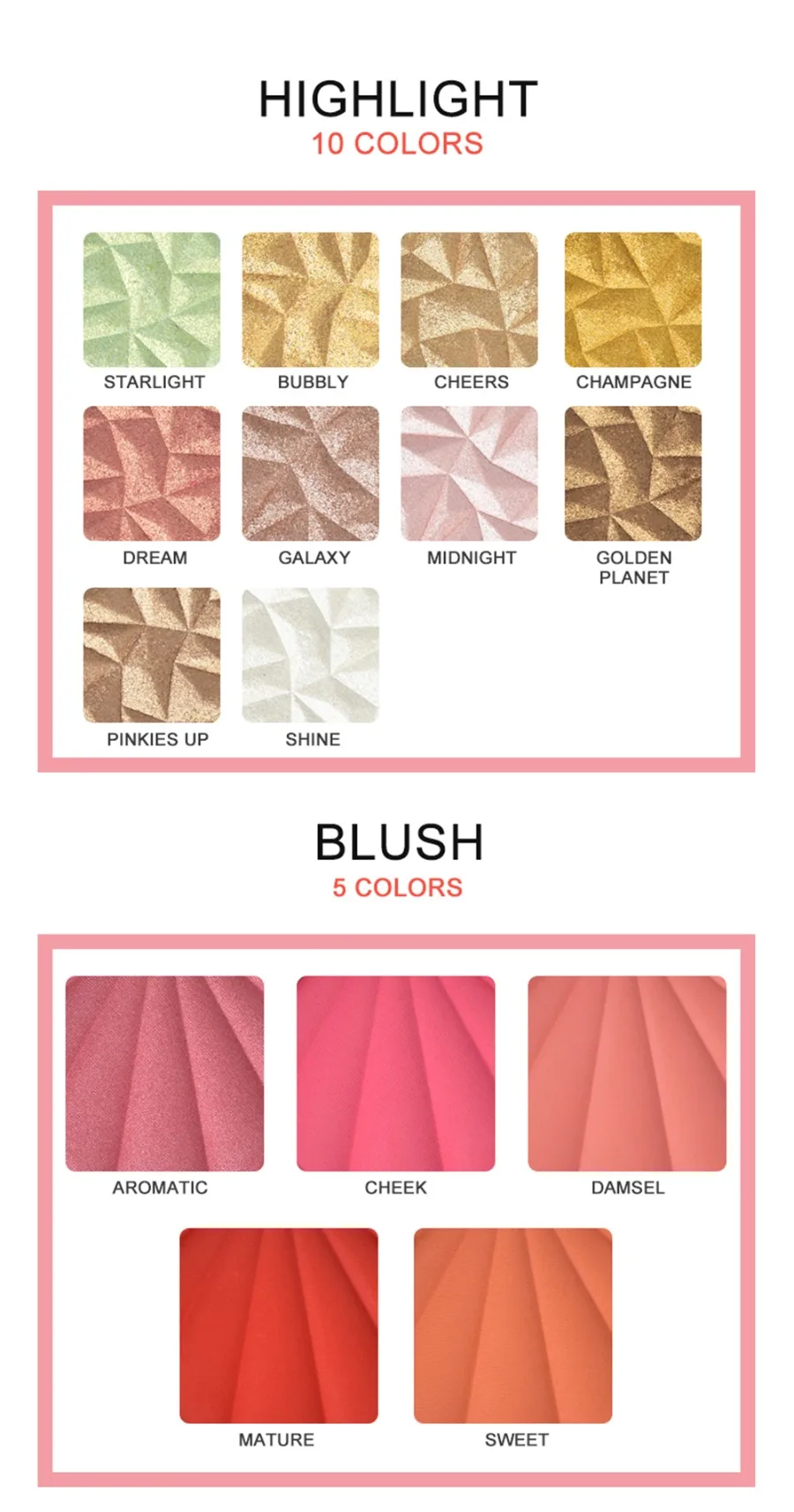 Private Label 15colors Highlighter&blush Pressed Powder Shiny Glitter High Pigmented Long Lasting Easy To Apply Face Makeup Bulk