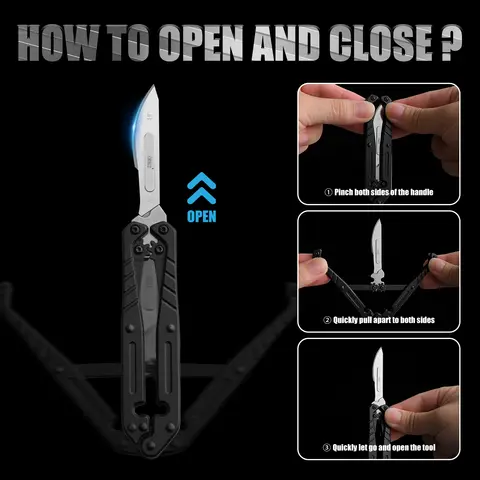 그라기 오리지널 유틸리티 팬토그래픽 나이프, 교체 가능한 블레이드가 있는 포켓 나이프, 흥미로운 스테인리스 스틸 기계 예술 나이프