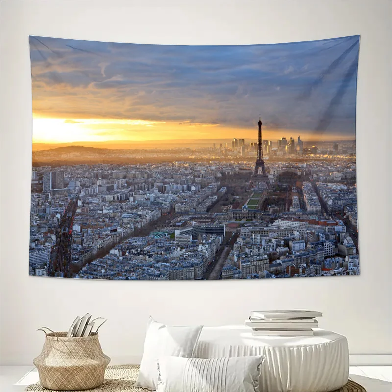 Paris Sunrise Cityscape View Wall Tapestry Canvas Print Home Decor Eiffel Tower Parisian Skyline Art Poster for Living Room Bedr
