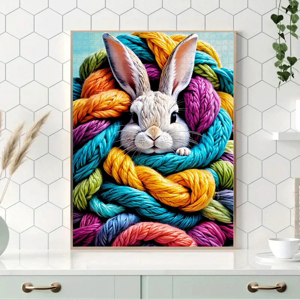 1000 قطعة من ألغاز غزل الأرنب الملونة - لعبة تفاعلية كبيرة للبالغين والأسرة، تحدي الدماغ لديكور المنزل بنفسك مع حصيرة من الورق المقوى