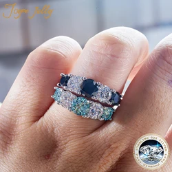 JoyceJelly 3.6CTTW Colorful GRA Moissanite Rings For Women 5 Stones Sparkling Diamond Wedding Band 925 Sterling Silver Jewelry
