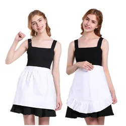 White Short Waist Kitchen Apron Lace-up Half-Length Half Waist Bib Maid Costume Kitchen Party Favors For Chef Waiter Apron