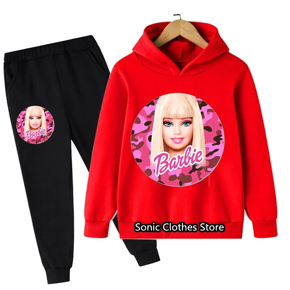 Boys Girls Clothes Barbie Hoodie Set Kids 2pcs Spring Autumn Toddler Girls Cartoon Hooded +pants Tracksuit Girls Clothing