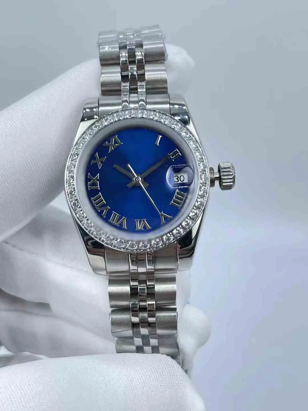 Feminine Watch - 26mm Roman Dial, Waterproof, Calendar Window & Bling Bling