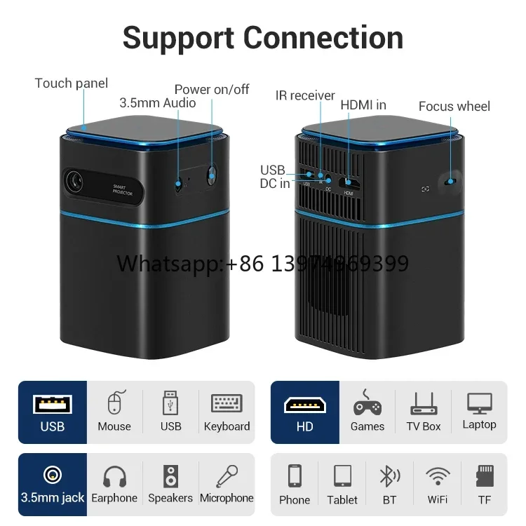Newest D042 Portable 4K Android Proyector Home Theater With HIFI Speaker Mode LED Mini DLP Wireless Beamer Projectors factory