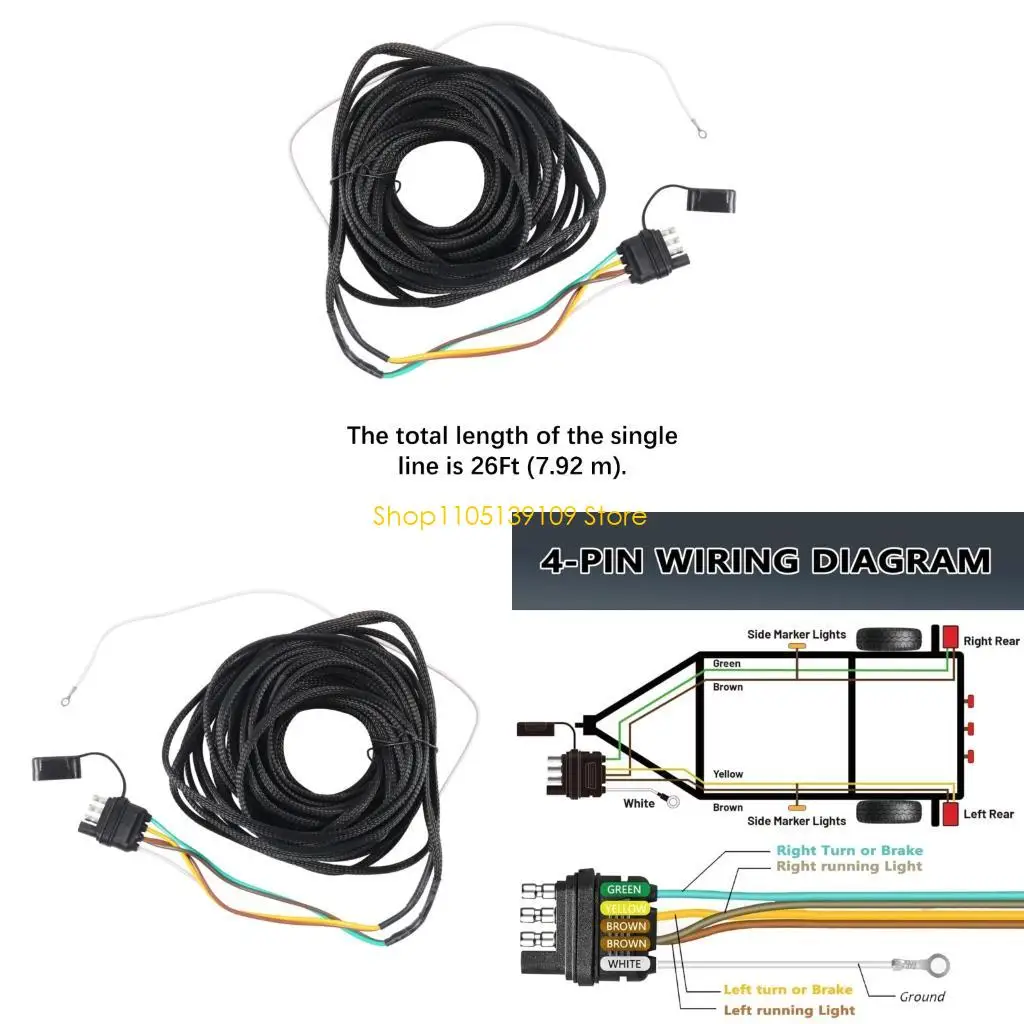 

26Ft 4 Pin 5 Wire Trailer Wiring Harness Connector Waterproof for Trailer Boat