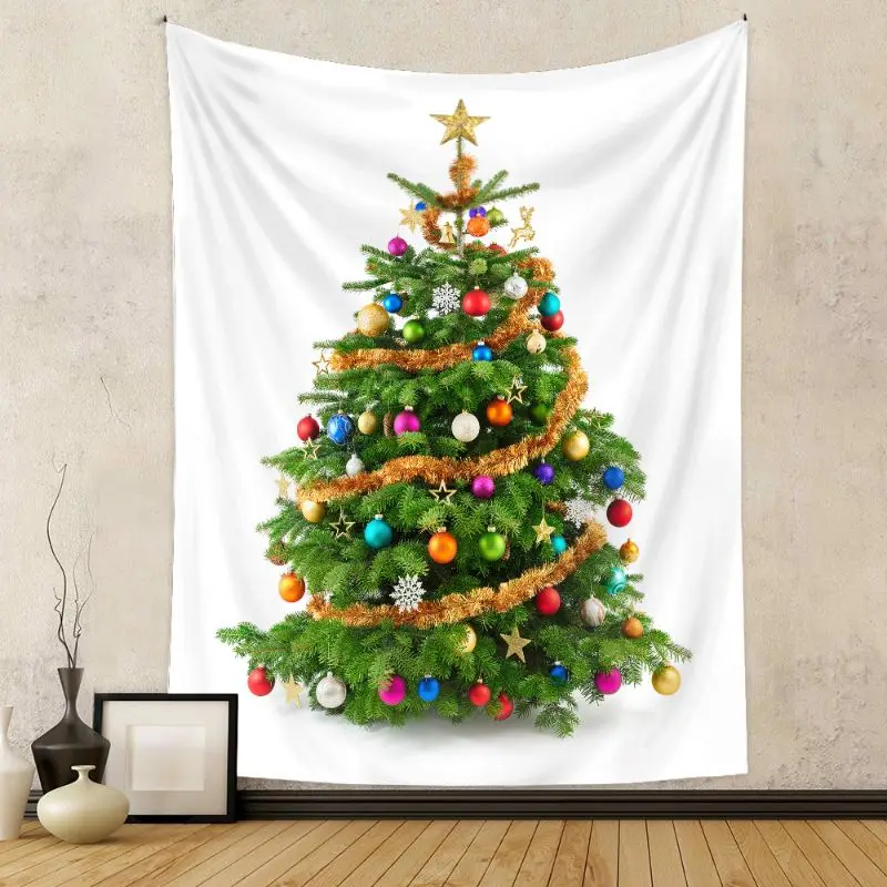 VIKAMA Wall Tapestry Red Silver Christmas Tree Ornaments Gifts Art Print Wall Hanging Home Decor Living Room Bedroom Aesthetic