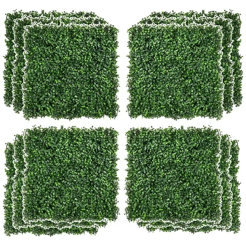 12 Pack 20x20 inch Artificial Boxwood Panels for Topiary Wall Greenery, UV Protected 4 Layer Grass Panel Fence Decor for