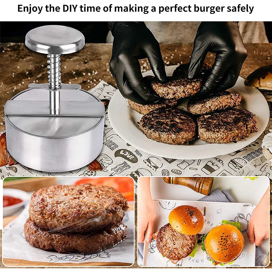 Prensa de carne de hamburguesa de acero inoxidable, molde manual para patitos de carne, comida para bebé, bola de arroz, molde circular especial para hacer pasteles, 1 ud.