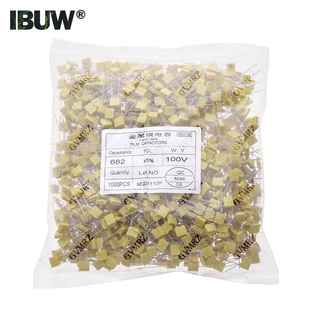 100pcs/1000pcs/20pcs 102J152J 222J 332J 472J 682J 103J Metal film capacitor 1NF 1.5NF 5NF 22NF 47NF 100NF 220NF capacitor