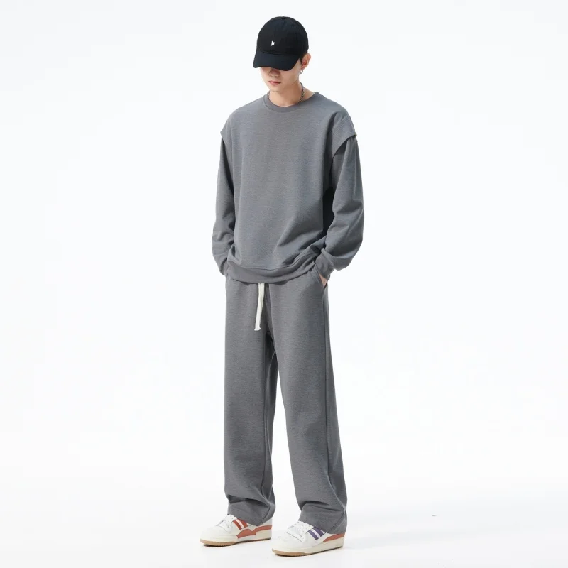 New Spring Autumn Men'S Fashion Korean Edition Round Neck Sports Two Piece Set For Students And Teenagers Loose Leisure Suit