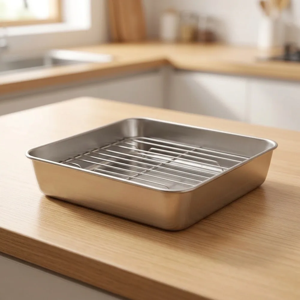 Stainless Steel Tray for Fryers with Mesh Enabling Better Airflow and Less Oil Absorption in Cooked Foods Stainless
