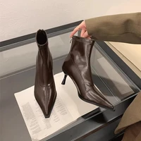 2025 nouvelles bottines pour femmes Sexy bout pointu femme bottes courtes mode casual dames mince bottes à talons hauts couleur unie Stiletto 4