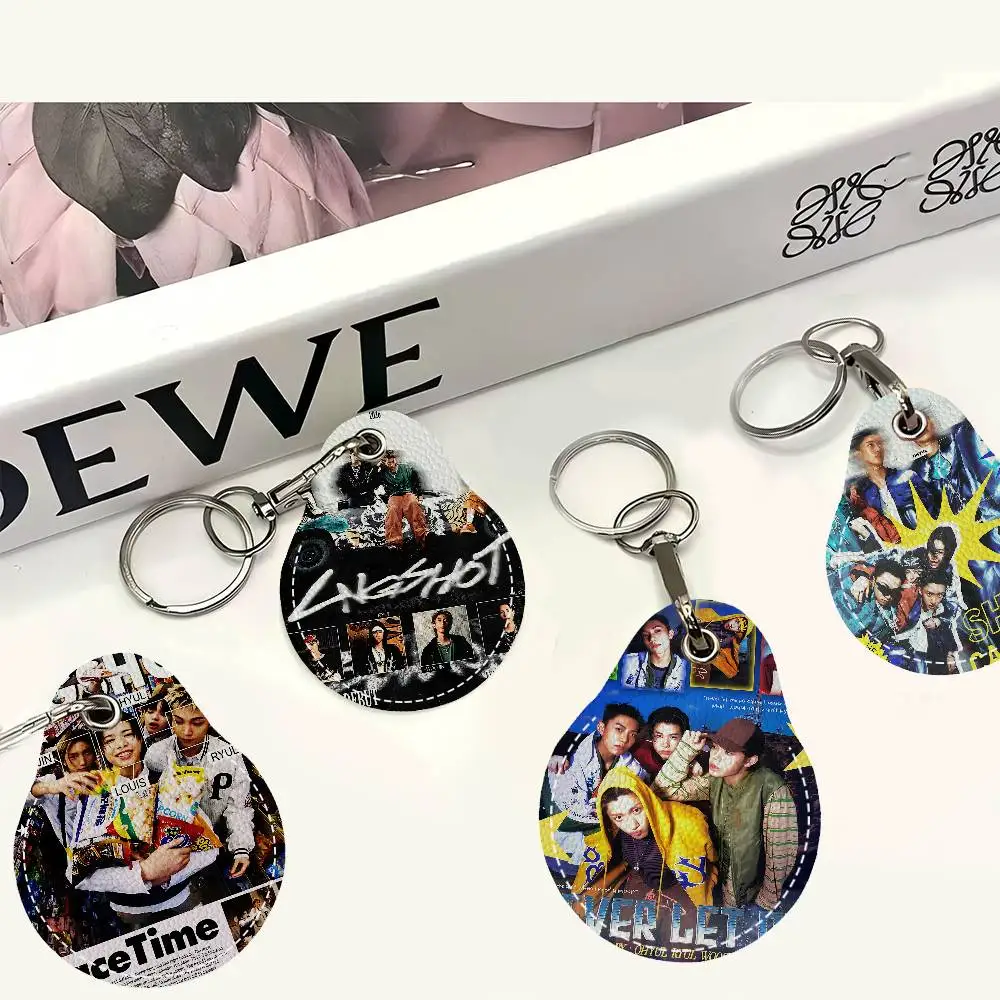 Boy Group L-LNGSHOT Keyring Leather Access Card Holder Keychain Community Water Drop Proximity Card Protective Case
