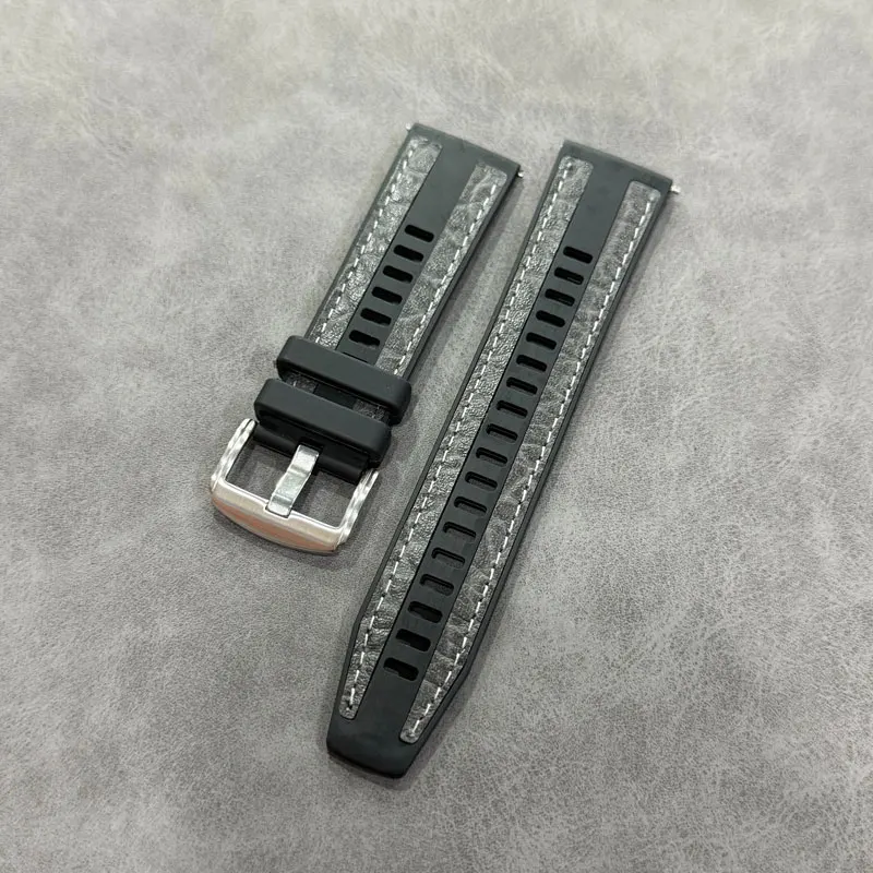 

FUYIJIA пользовательские быстросъемные резиновые клейкие ремешки для часов из воловьей кожи, ремешок с пряжкой из нержавеющей стали, 20 мм, 22 мм, водонепроницаемый браслет