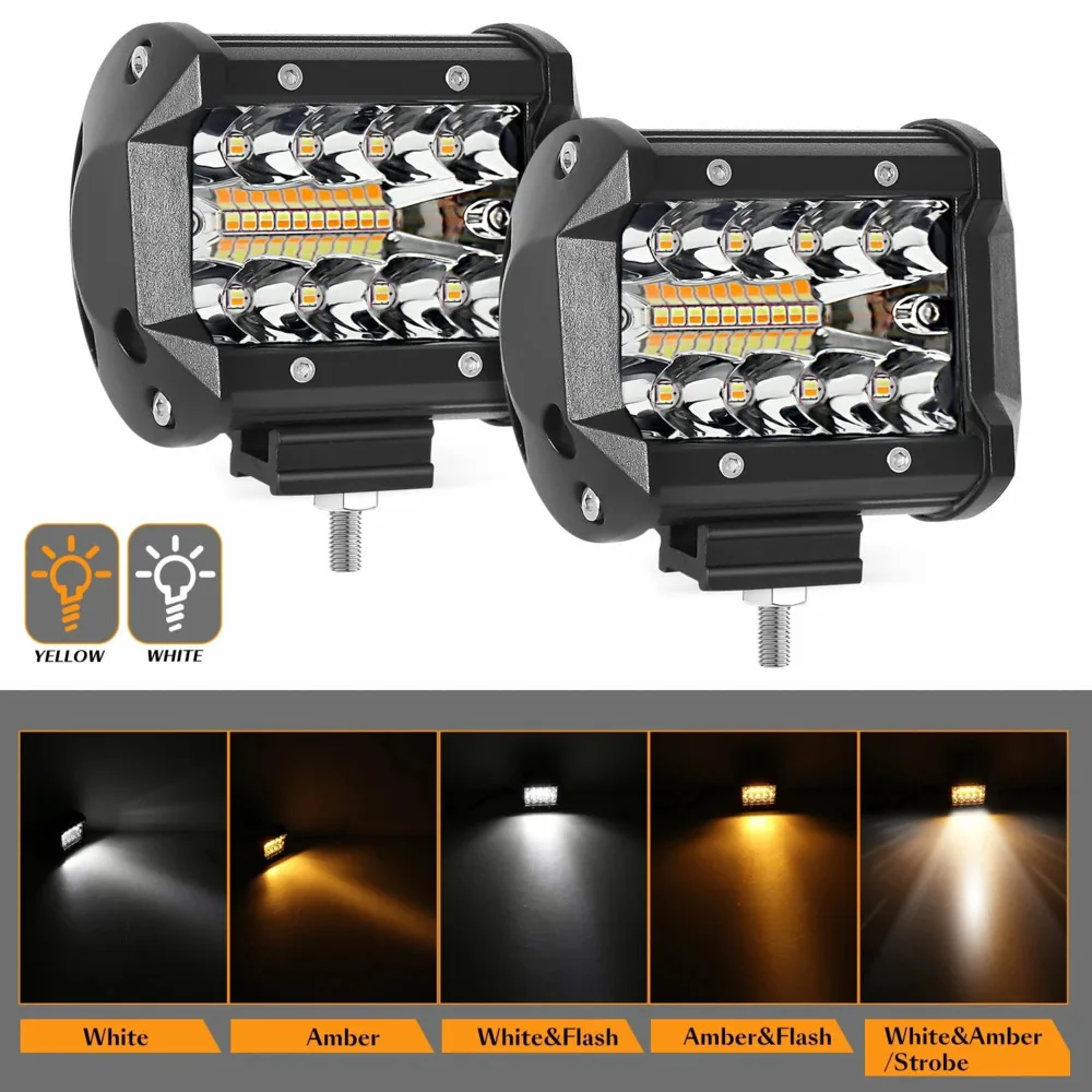 HYNBYZJ 1 Pair of 4 Inch Square LED Headlights Working Lights Amber White LED Spotlights, 5 Lighting Modes, Driving Lights