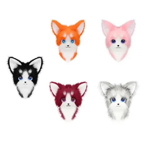 Maschera per la testa di Fursuit peloso di animali Maschera di peluche per gatti e volpi Puntelli per costumi per la festa di cosplay di Halloween