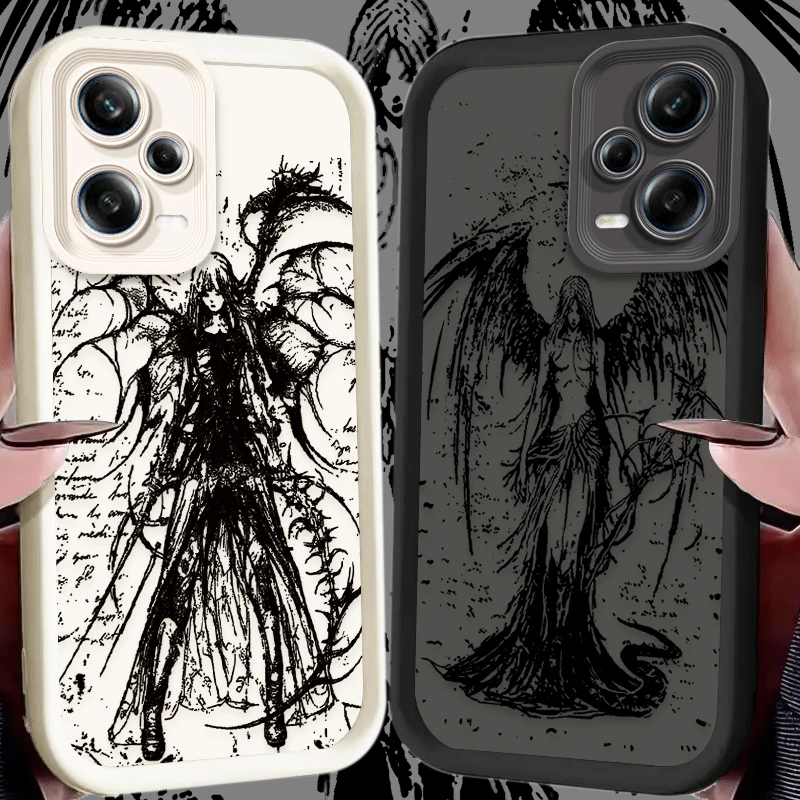 Soft Silicone Case for Xiaomi Redmi Note 13 12 11 Pro Plus 4G 5G 12S 11S 10S 10 9 9S 8 12C 13C A3 Retro Punk Black Angel Funda