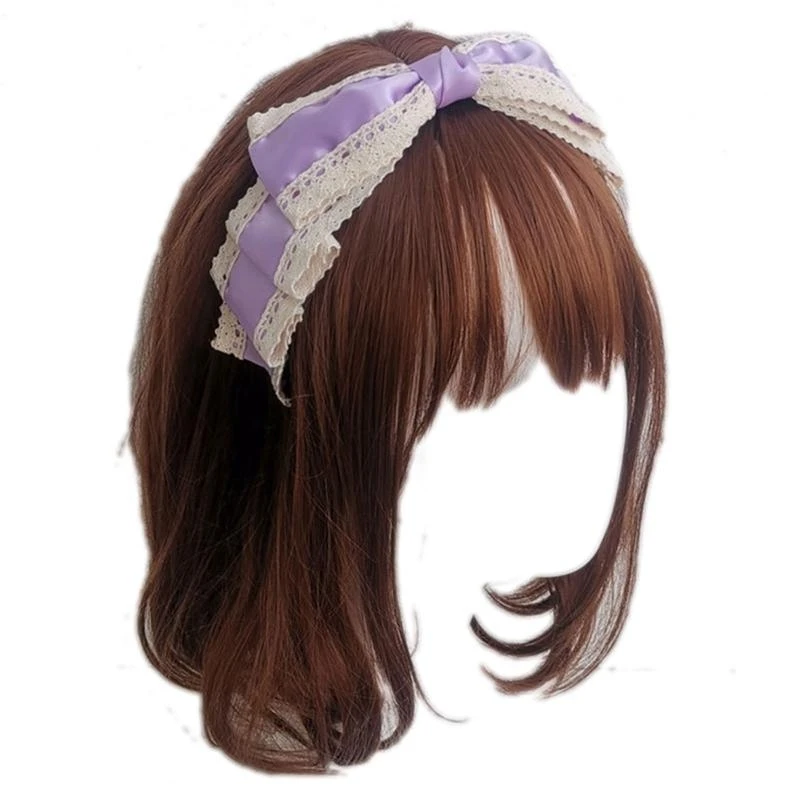 

652F Multicolor Lace Hair Hoop Sweet Big Bowknot Headband Handmade Hair Accessories Gift for Girlfriend Daughter