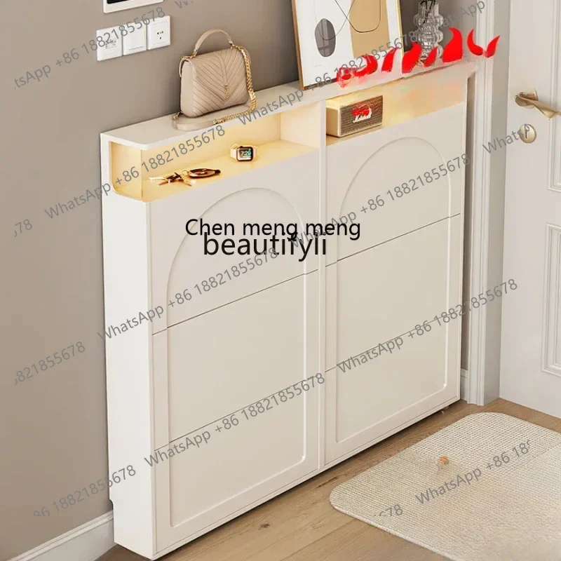 

xz1French Cream Style Ultra-Thin Shoe Cabinet Entrance Doorway Extremely Narrow Tilting Shoe Cabinet Wall Sticking