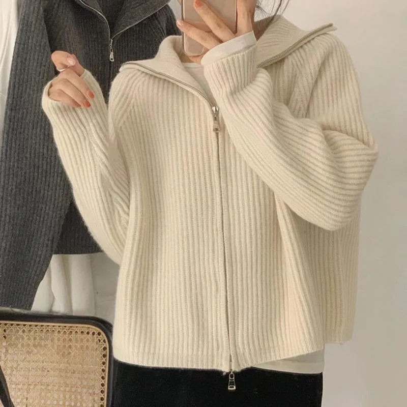 Zipper sweater female cardigan 2024 spring solid color sweet knit coat female Y2K comfortable soft Joker cardigan female