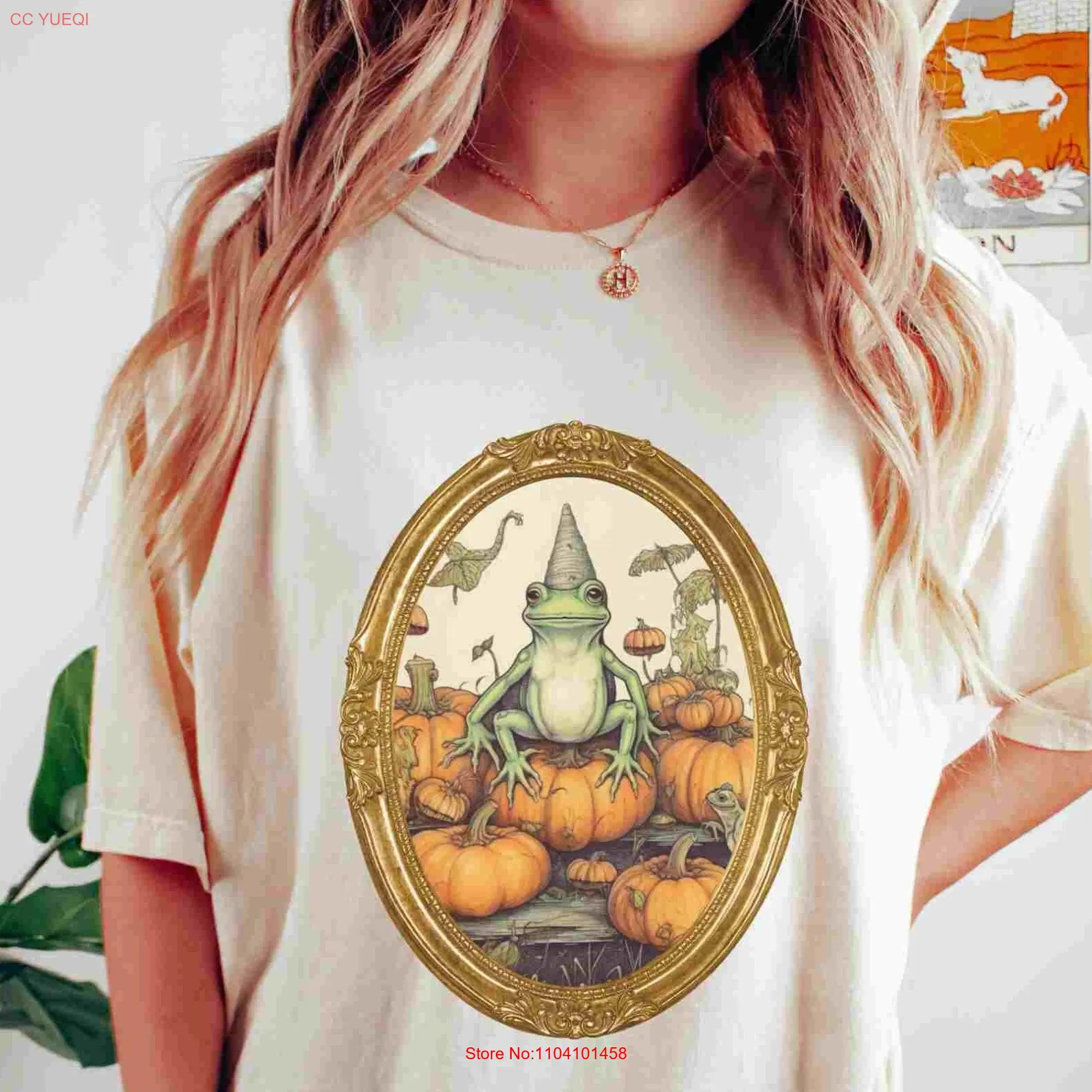 Halloween T Shirt Pumpkin Frog Comfort Colors Oversized Victorian Vintage spooky vibes Trendy Fall Cottage Core