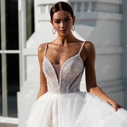 Charming Wedding Dresses Glitter Bridal Gowns Spaghetti Straps Robe For Formal Party Appliques Vestidos De Novia 2025 Customized