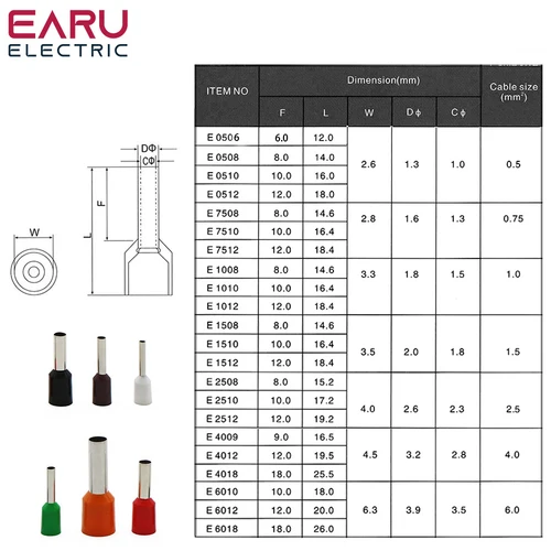 Imagen 2 del producto 1000 unids/pack E1518 E1012 E1512 E10-12 7512 casquillos aislados bloque de terminales extremo del cable conector de cable terminador de engarzado eléctrico
