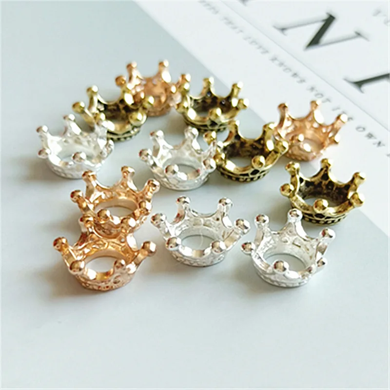 100pcs 13*6mm Alloy 3D Crown Bead For Sewing Cosplay Craft Bride Ancient Costume Hair Headwear Phone Case Bag Clothes DIY