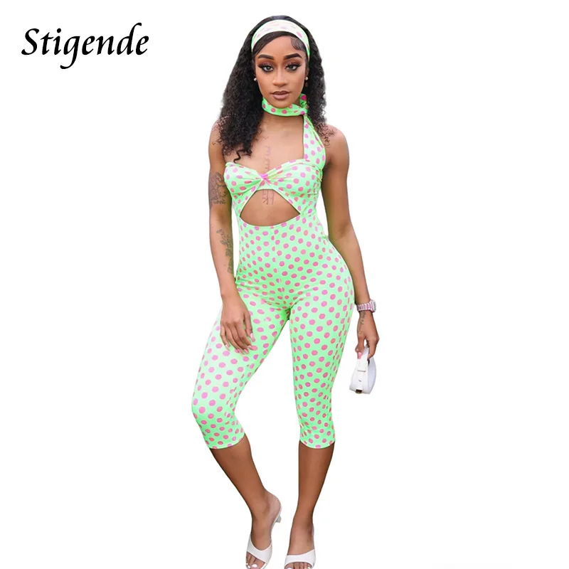 

Женский комбинезон Stigende с вырезом халтер, в горошек, сексуальный, облегающий, с вырезами, без спинки, короткий комбинезон