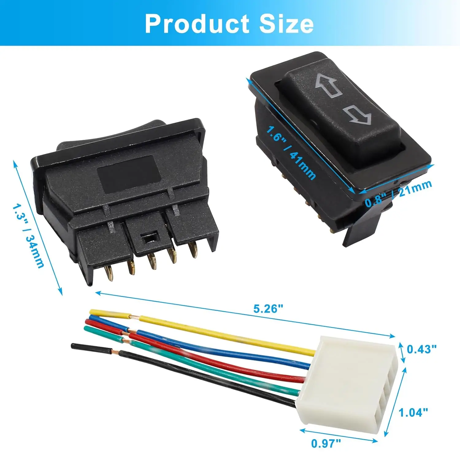 2PCS  5-Pin Illuminated Window Switch | 12V 20A, Dual-Arrow Mode Control, Power Window Lift, with Wiring