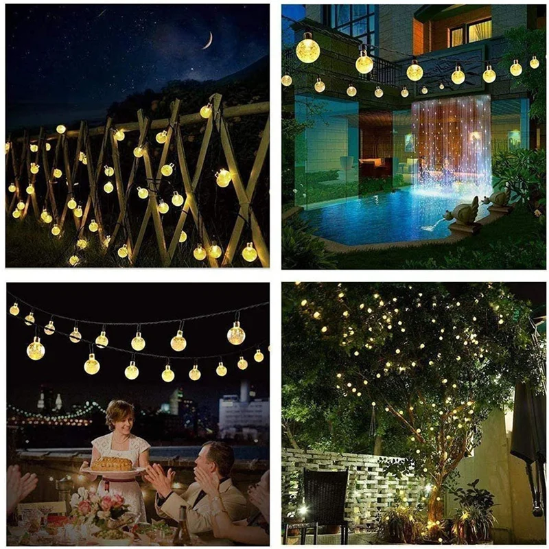 Outdoor Solar Crystal Ball Bulb String Lights Waterproof 30/50LED Fairy Garden Lights Garland for Christmas Party New Year Decor