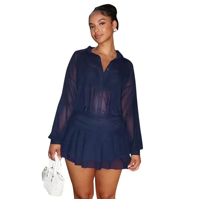 European and American Women's Fashion Autumn New Solid Color Casual Shirt Lapel Ruffle Long Sleeve Dress