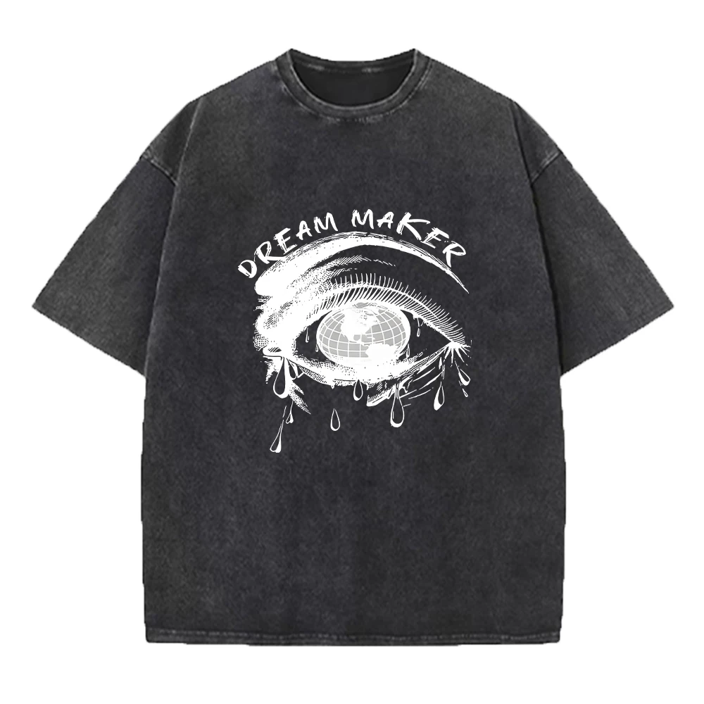 Men's Fashion Printed Retro Washed T-Shirt 2026 New Arrival Printed Crew Neck Short Sleeve Summer Vacation Travel Casual Top