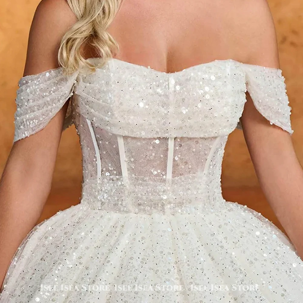 Vestido de boda para novias 2025 con lentejuelas, sencillo, sin tirantes, mangas casquillo, corte en A, vestidos formales de noche, vestido de novia Sexy personalizado