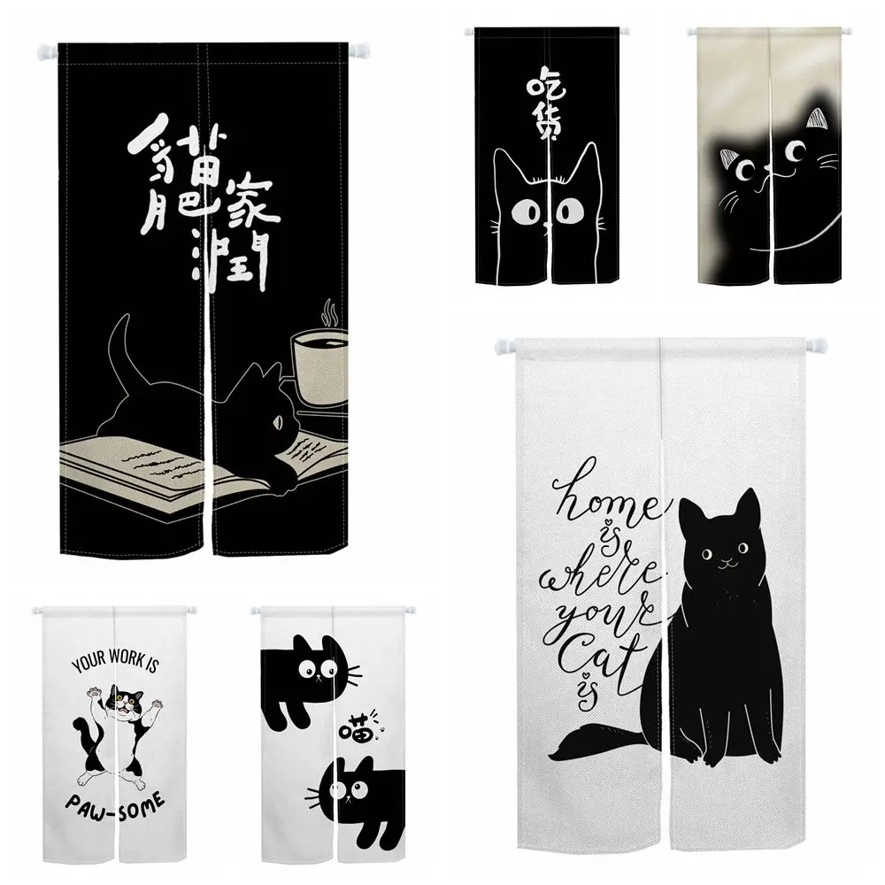 

Japanese Noren Door Curtain Cute Cat Black and White Doorway Hanging Half-split Curtain Bedroom Kitchen Divider Home Decoration