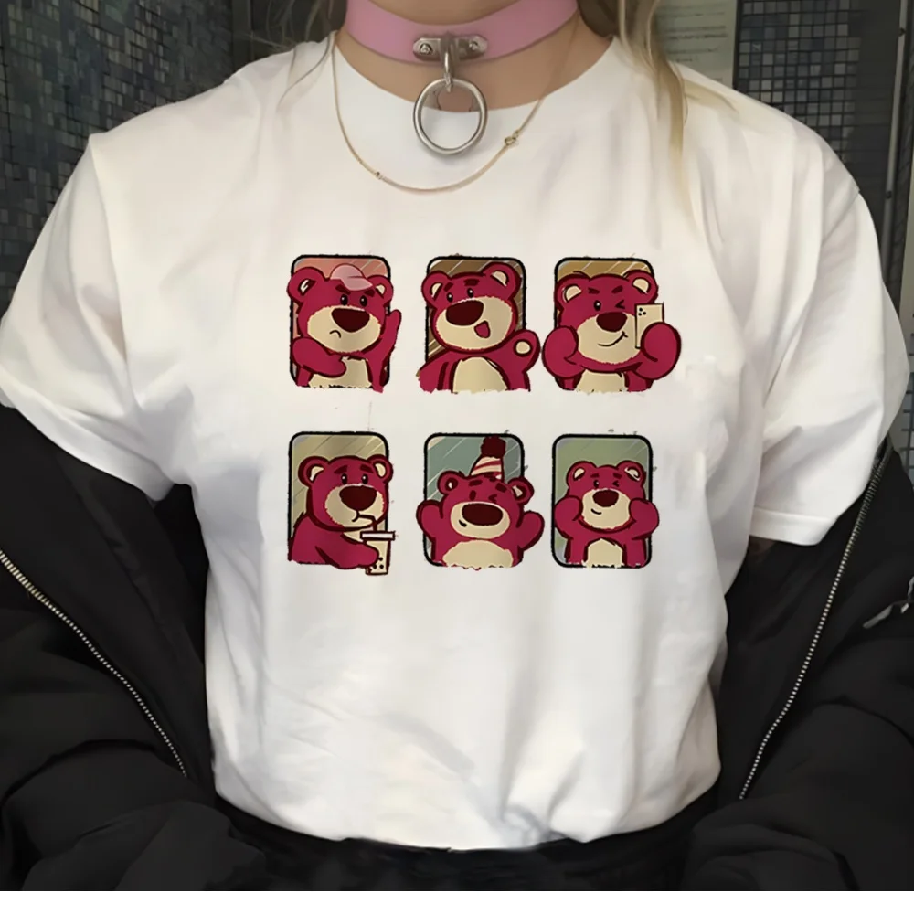 T-shirt à manches courtes imprimé ours de dessin animé Kawaii pour femmes, haut unisexe, vêtements décontractés, streetwear Harajuku, drôle, simple, été