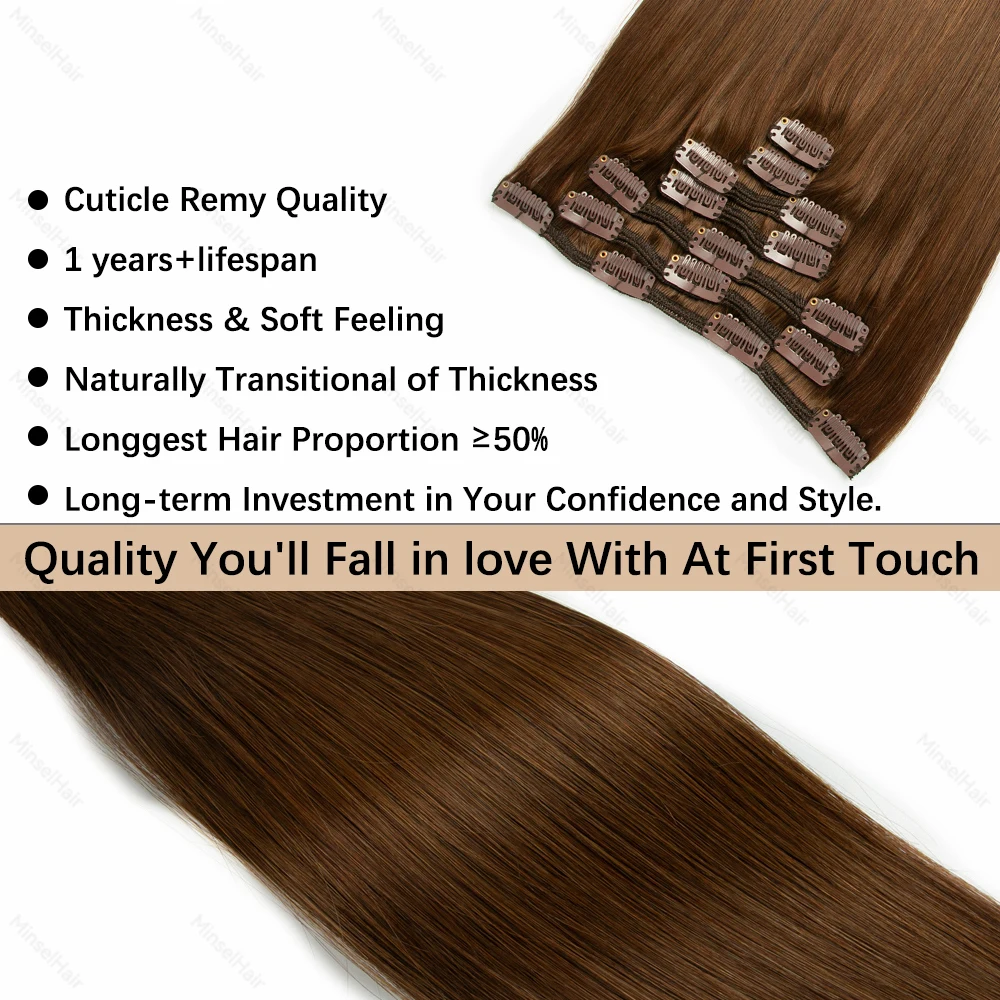 مشبك بني شعر بشري شعر طبيعي على دبابيس شعر ريمي ممتاز جودة حرير وناعمة 120 جرام 12-22 بوصة 7 قطع 02 04